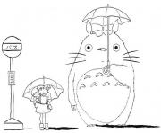 Coloriage Mei Kusakabe avec son sac a dos Totoro dessin